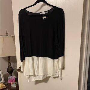 Calvin Klein Black and White Asymmetrical Long Sleeve Top